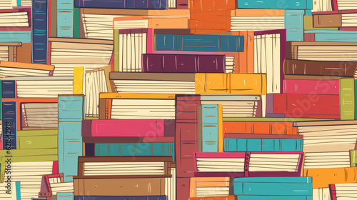 Seamless pattern background illustration made of colorful books like a bookcase