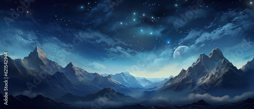 majestic mountain range under a starry night sky, generative ai © Perfect PNG