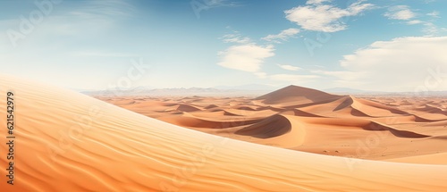 panoramic view of a vast desert with towering sand dunes  generative ai