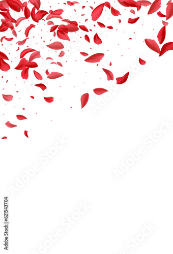 Pink Flower Flying Vector White Background. Blur