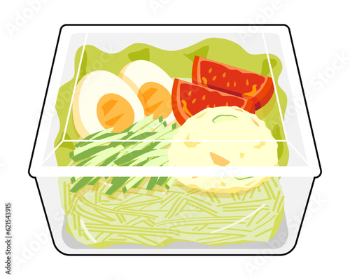使い捨て容器の野菜サラダ　ポテトサラダ