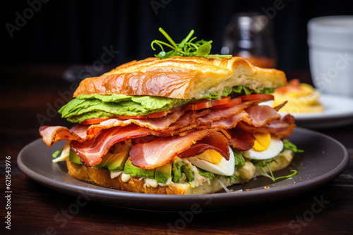 Croissant club sandwich on background