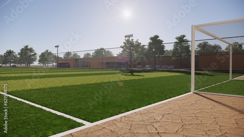 Illustration Aerial masterplan Soccer - football field training complex site plan with realistic 3d rendering architecture