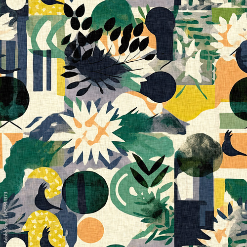 Fun modern pattern clash fabric print for summer beach textile designs with a linen cotton effect. Seamless trendy repeat background