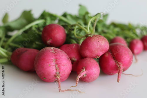 A bunch of Red radishes, also known as table radishes