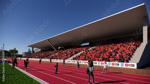 Wallpaper Mural 3D render image of soccer stadium tribune spectator bench seat Concept of outdoor sport, activity, football, championship, match, game space Torontodigital.ca