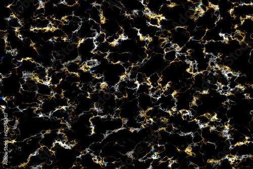 gold thunderbolt break out glow mineral texture on black marble