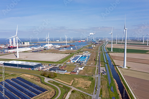 Aerial from windmills and industry at Eemshaven in the Netherlands photo