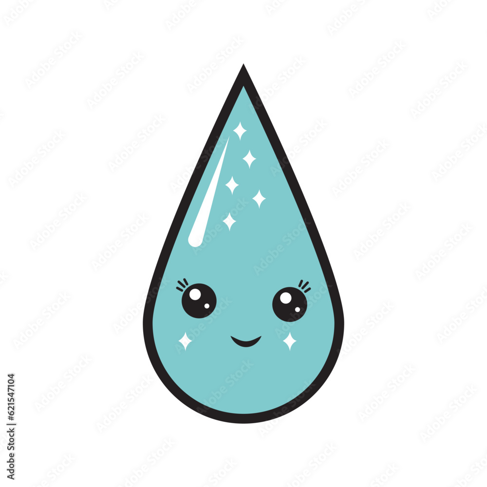 Cute vector illustration of a water drop isolated on a white background in cartoon style, vector Cute vector illustration of a water drop isolated on a white background in cartoon style, vector