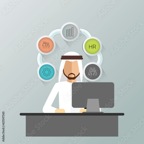 Arab man info graphic Education man training design