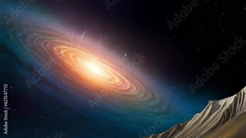Movement illustration of a rotating galaxy with a light in the center