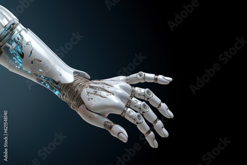 3D robot hand background, AI technology side view. Generative AI