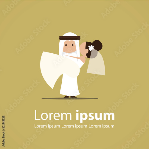 wedding cermo Arab UAE QATAR SAUDI wedding bride love couple groom woman dress vector illustration ny by arabic