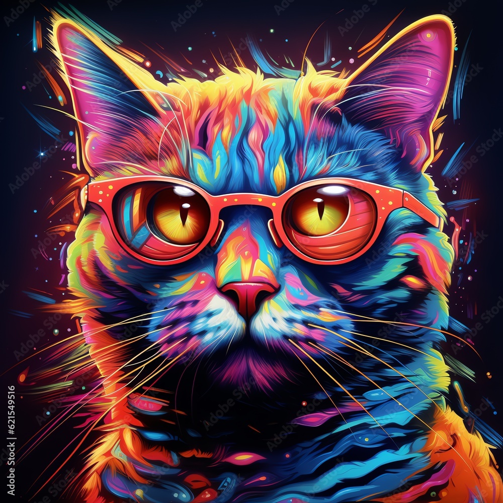 Fototapeta Vibrant Feline A Colorful Portrait of a Cat