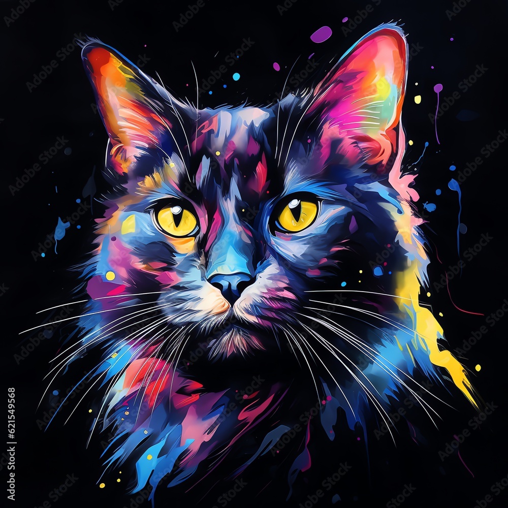 Vibrant Feline A Colorful Portrait of a Cat
