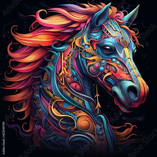 Luminous Equine Majesty: A Multilayered Realism Neon Horse Head