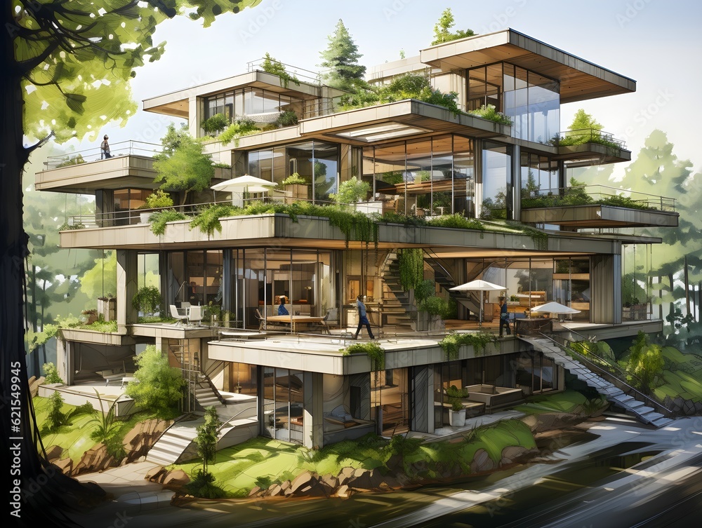 View of apartment buildings and green vegetation in the city. AI Generative View of apartment buildings and green vegetation in the city. AI Generative