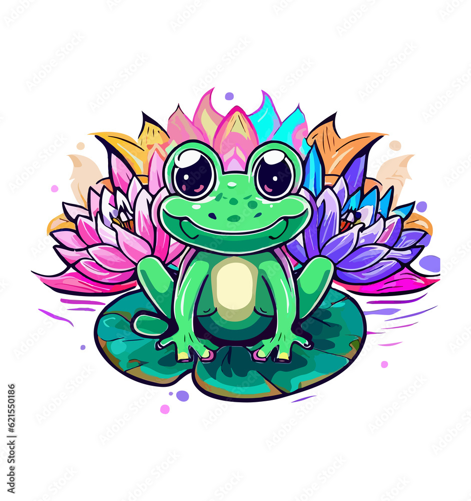 Fototapeta premium a frog sitting on a water lily pad