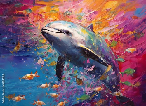Dynamic Marine Portrait  Strip Painting of a Sea Dolphin