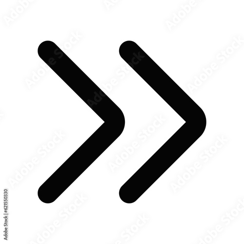 Vector double arrow chevron right icon. Black, white background. Perfect for app and web interfaces, infographics, presentations, marketing, etc.