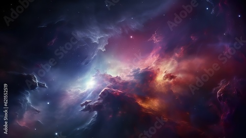 Nebula in deep space with galaxies. Stars in the sky. Generative AI.