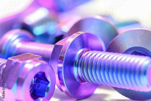 Titanium Marvels: Exploring Anodized Alloy Screw's Intricate Details in High-Resolution. Artistry in Alloy: High-Definition Pictures of Anodized Titanium Screws.