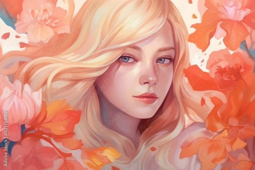 fashion woman face colourful girl flower pastel tender beauty trend portrait. Generative AI. fashion woman face colourful girl flower pastel tender beauty trend portrait. Generative AI.