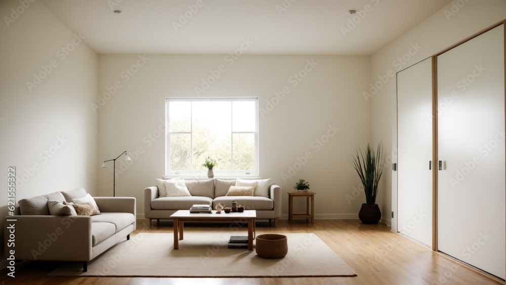 Fototapeta premium modern living room with sofa, big window