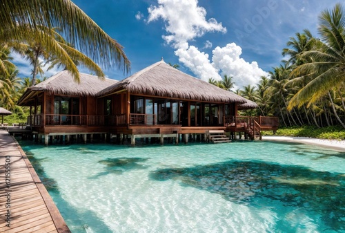 tropical resort swimming pool, beach © Digital AI Vault