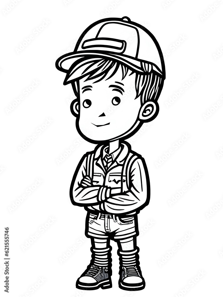 black and white smart kid boy illustration. ai generated black and white smart kid boy illustration. ai generated