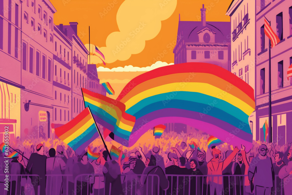 freedom rainbow flag pride community group concept parade celebration homosexual. Generative AI.