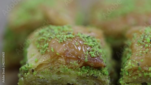 Close-Up Shot of Baklava with Pistachio - Delicious Middle Eastern Dessert
