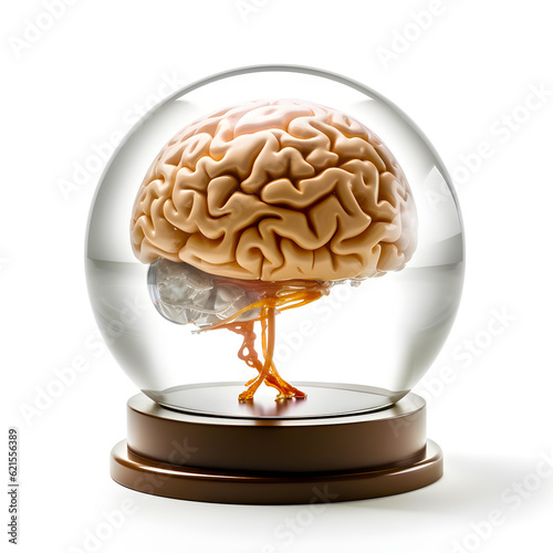 Obraz na płótnie A human brain inside a glass ball - isolated on white background w salonie