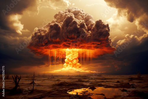 Explosion nuclear bomb. Nuclear war, destruction of the planet. Zaporizhzhia power station. Russia bomb. AI generated