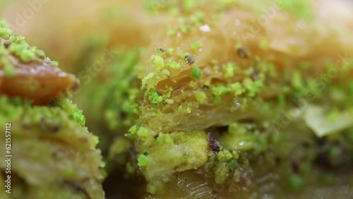 Close-Up Shot of Baklava with Pistachio - Delicious Middle Eastern Dessert