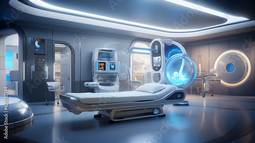 Futuristic healthcare room at modern hospital. AI generated