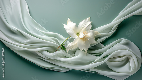 Beautiful Flower on Silky Fabric Wallpaper Background Backdrop Digital Art Journal Generative AI KI Illustration photo