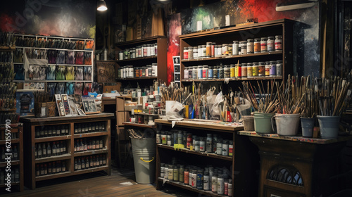 Art Supply Store: Photos may showcase a wide range of art materials, including paints, brushes, and canvases, inspiring creativity and artistic pursuits © siripimon2525