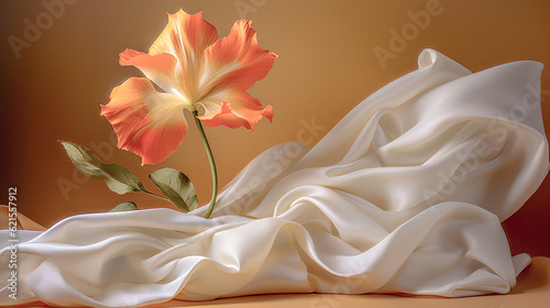 Beautiful Flower on Silky Fabric Wallpaper Background Backdrop Digital Art Journal Generative AI KI Illustration photo