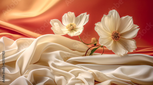 Beautiful Flower on Silky Fabric Wallpaper Background Backdrop Digital Art Journal Generative AI KI Illustration photo