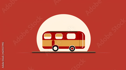 Camper van logo line style, simple, minimalistic, style of the bechers' typologies, light brown and crimson, Retro travel van. Vintage transport icon,  photo