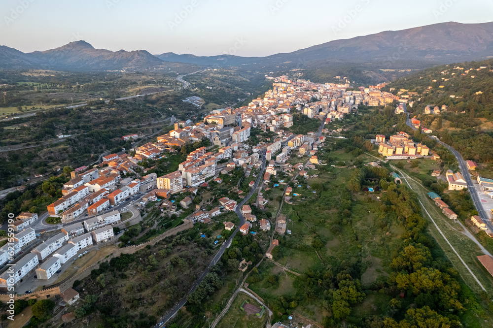 Aerial images of Bejar in the province of Salamanca during a sunny summer day