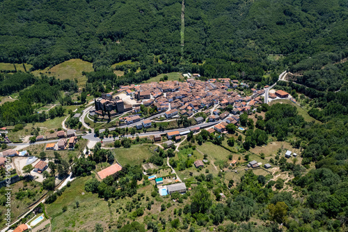 Aerial images of Montemayor del Río in the province of Salamanca during a sunny summer day