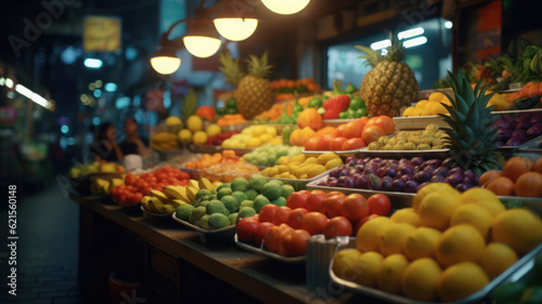 Asian Market Bounty: A vibrant showcase of colorful fruits and vegetables