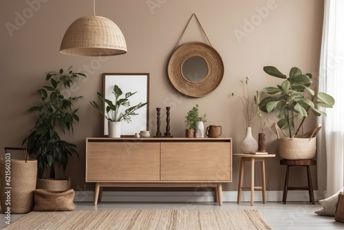 an apartment with wooden cabinets, in the style of photo-realistic landscapes, light-filled, light white and light amber, light white and light brown