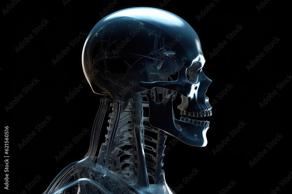 Profile, x - ray vision of a exoskeleton. AI generated