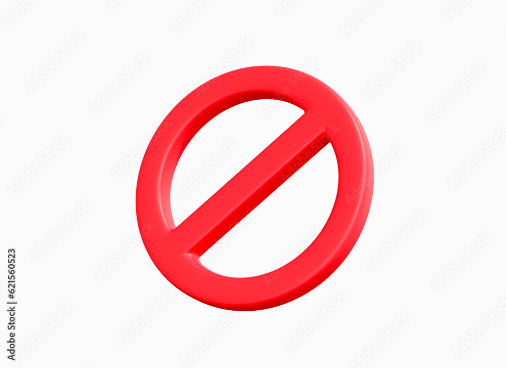 3D Forbidden sign with red crossed circle. Problem and fail. Ban in social network. Block payment. No entry symbol. Alert notification. Cartoon design icon isolated on white background. 3D Rendering 3D Forbidden sign with red crossed circle. Problem and fail. Ban in social network. Block payment. No entry symbol. Alert notification. Cartoon design icon isolated on white background. 3D Rendering