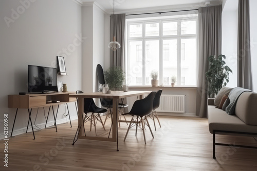 an apartment with wooden cabinets  in the style of photo-realistic landscapes  light-filled  light white and light amber  light white and light brown