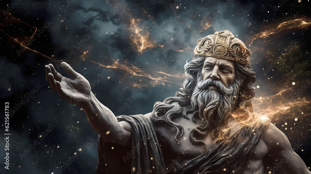 the primordial darkness embodying a greek god, erebus wearing ancient greek clothing, galaxy with solar system as background