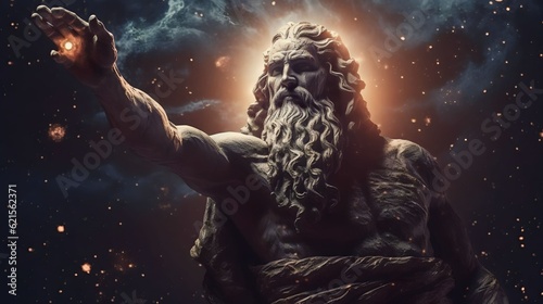 the primordial darkness embodying a greek god, erebus wearing ancient greek clothing, galaxy with solar system as background © Salsabila Ariadina